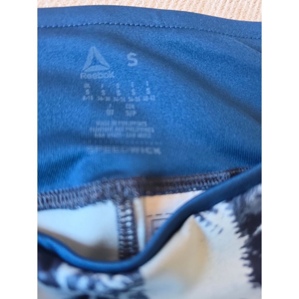 Reebok Speedwick Leggings Womens Small Blue White Abstract Print Athletic Tights - Picture 5 of 5